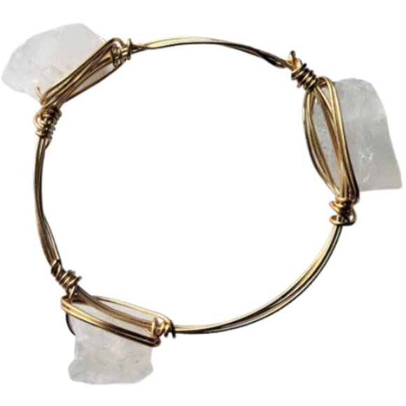 HAND CRAFTED Wire Wrapped Raw Crystal Quartz Nugget Bangle Bracelet - Picture 6 of 7